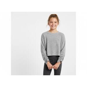 Z by Zella Girls 7/8 Crop Top Sweater Gray Ruched Long Sleeve  NWT